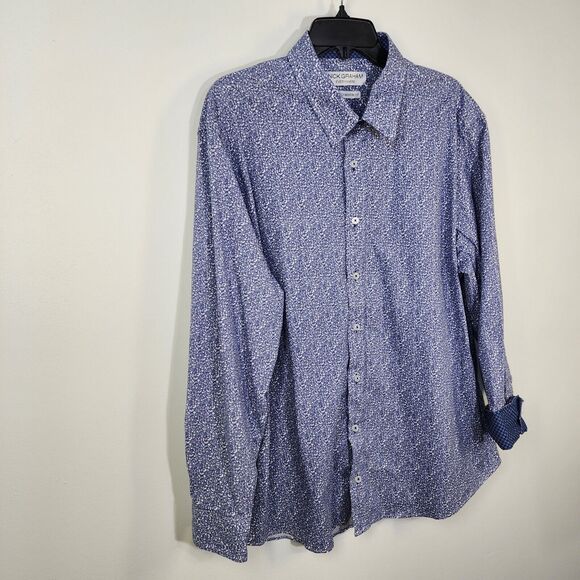 Nick Graham Everywhere Mens Shirt 2XL Blue Paisley Flip Cuff Modern Fit Stretch - Picture 4 of 11